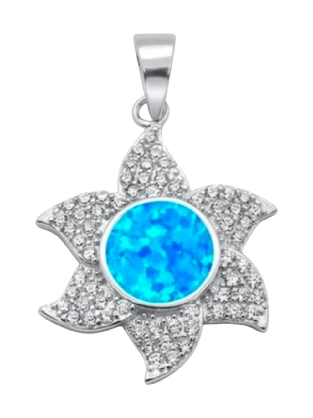 Solid .925 Sterling Silver Blue Opal Sun Necklace